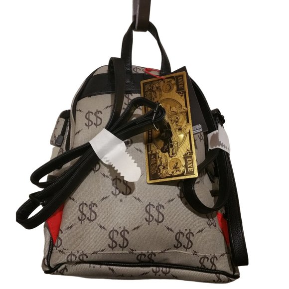 NEW- Sprayground Double Money Savage Mini Backpack in Grey & Black - Picture 3 of 9